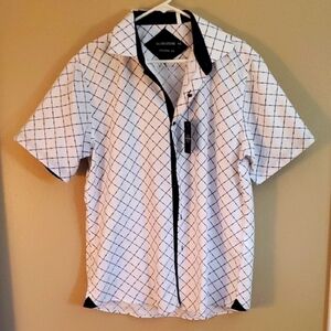 Silverstone Modern Design Men's Navy Blue and White Checkered Casual Shirt